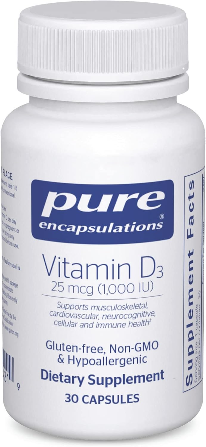 Premium Vitamin D3 Supplement 25 mcg (1,000 IU) - Supports Bone, Joint, Breast, Heart, Colon & Immune Health - 30 Capsules by Pure Encapsulations