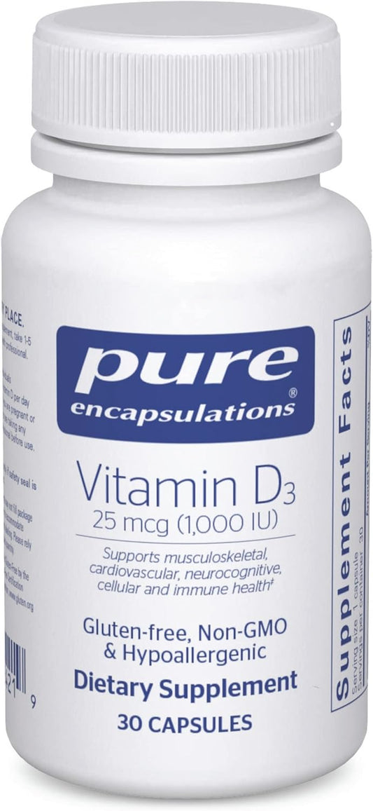 Premium Vitamin D3 Supplement 25 mcg (1,000 IU) - Supports Bone, Joint, Breast, Heart, Colon & Immune Health - 30 Capsules by Pure Encapsulations