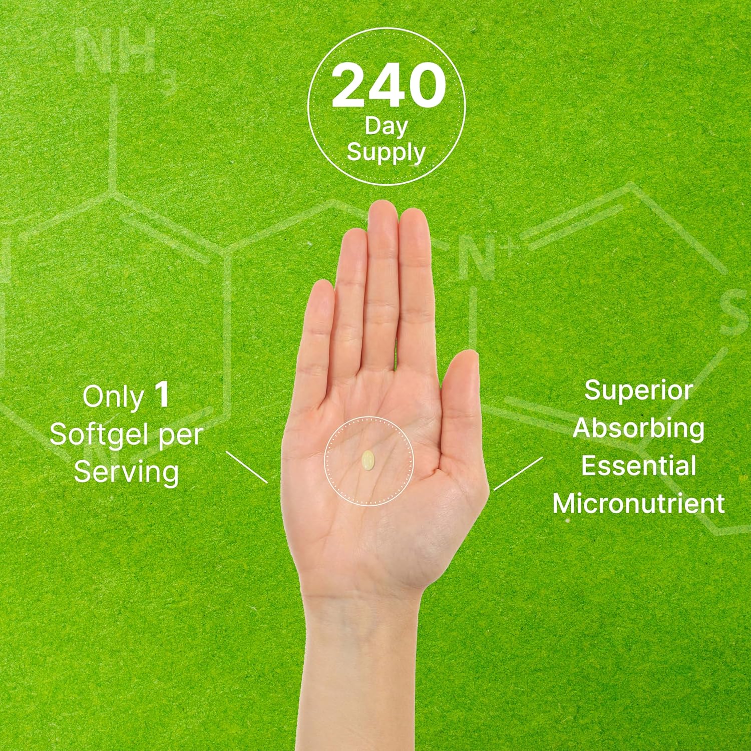 Premium Vitamin K2 (MK-7) Supplement with Virgin Coconut Oil Softgels - 240 Capsules for Bone, Joint, & Immune Support - High Absorption Menaquinone-7 Formula - Non-GMO & Easy to Absorb