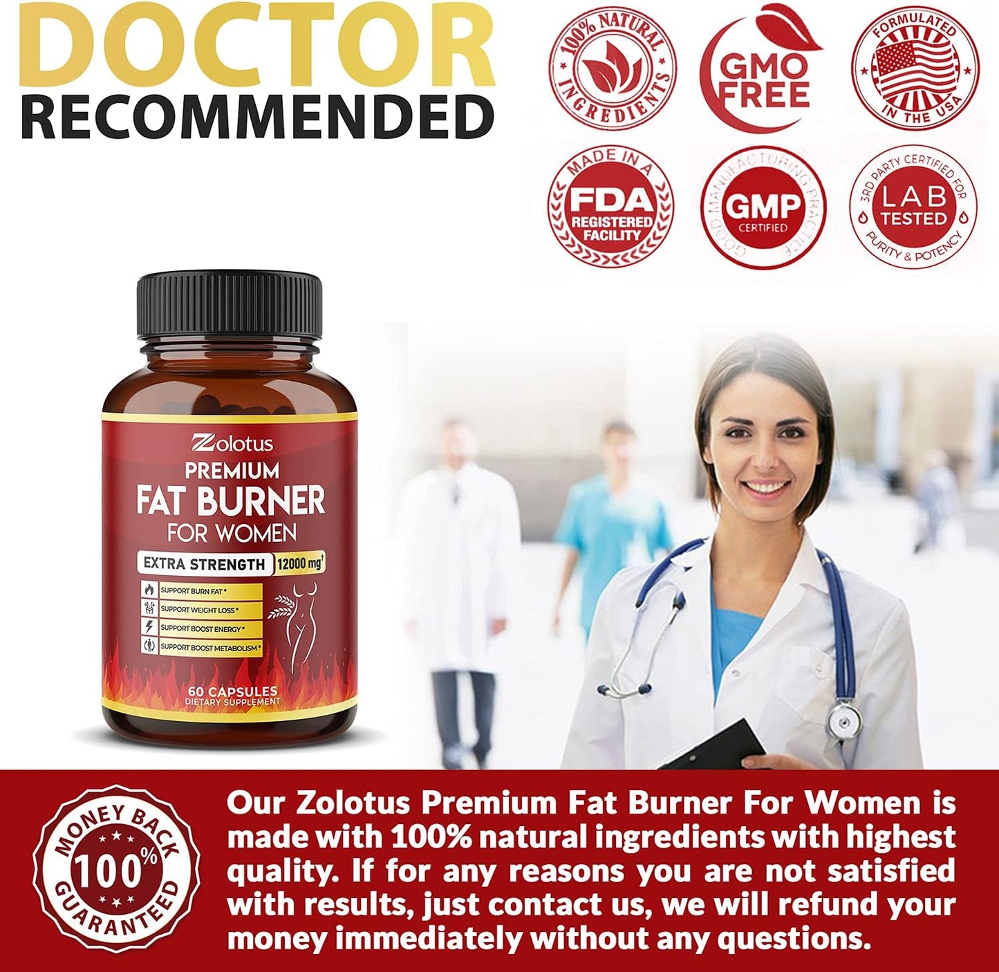 Premium Weight Loss Pills for Women and Men - 2 Month Supply - Best Belly Fat Burners - Metabolism Booster - Energy Pills - Green Tea Extract - Zolotus