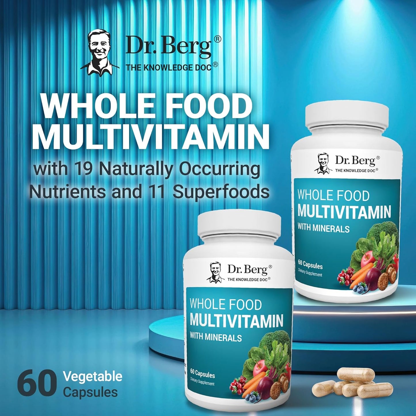Premium Whole Food Multivitamin for Men and Women - Dr. Berg Nutritionals - 60 Capsules - Includes Minerals, Fruits, Vegetables, Folate, Alpha-Lipoic Acid