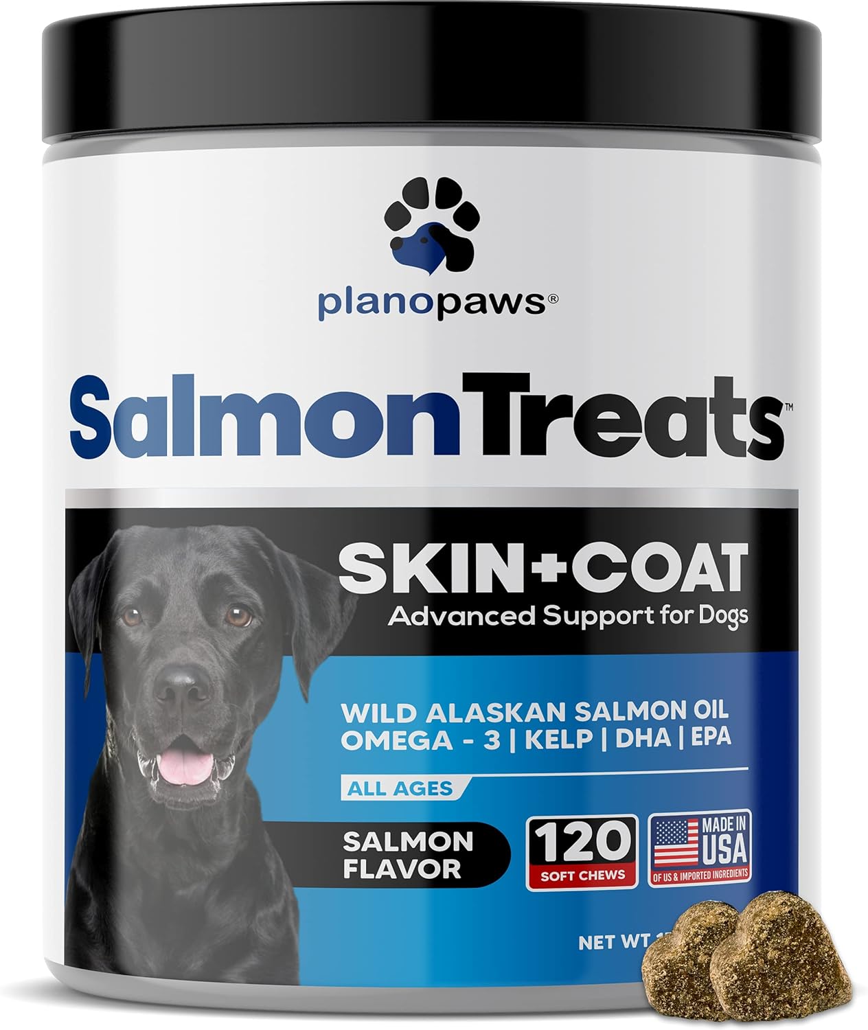 Premium Wild Alaskan Salmon Oil Dog Chews - Skin & Coat Supplement with Omega 3 - Allergy Relief & Shedding Control - 120 Dog Vitamins for Healthy Skin & Coat