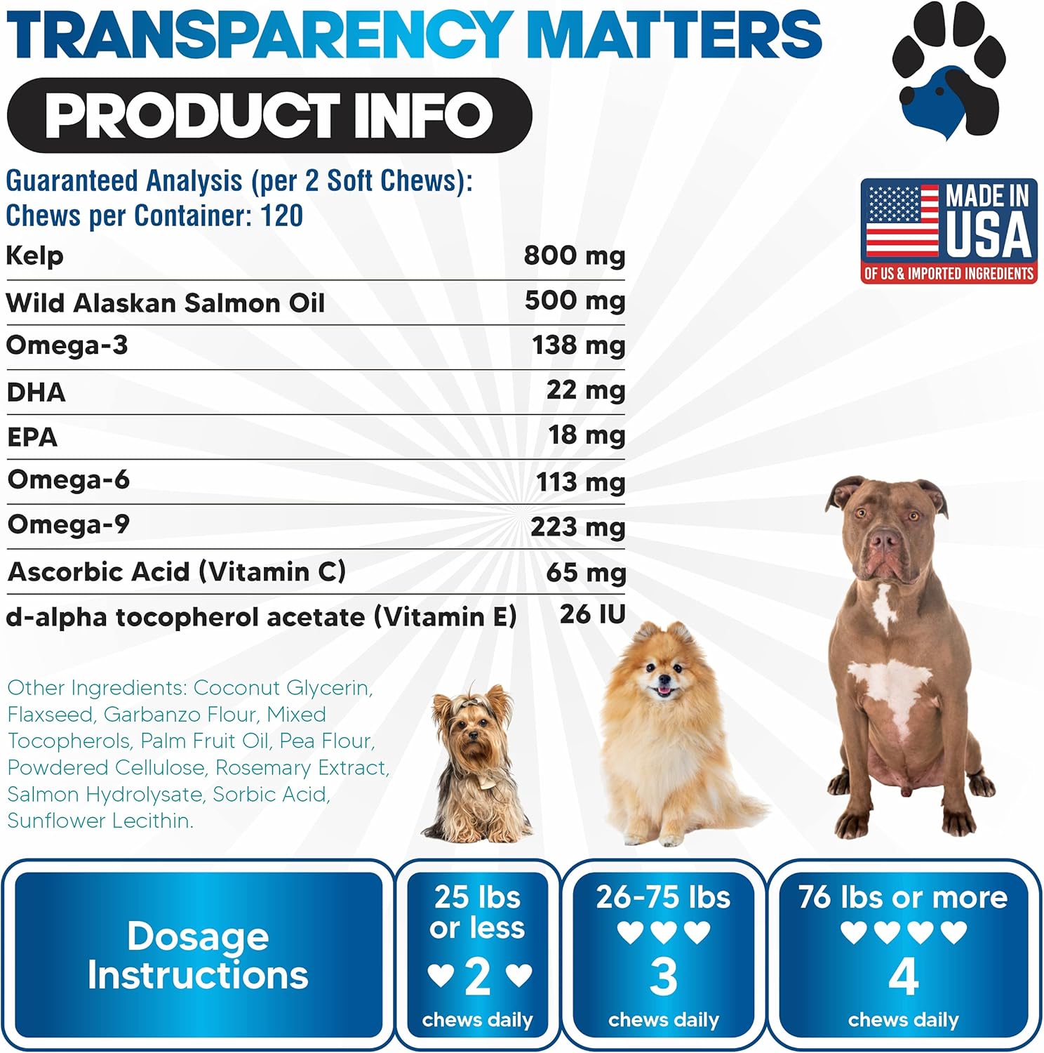 Premium Wild Alaskan Salmon Oil Dog Chews - Skin & Coat Supplement with Omega 3 - Allergy Relief & Shedding Control - 120 Dog Vitamins for Healthy Skin & Coat