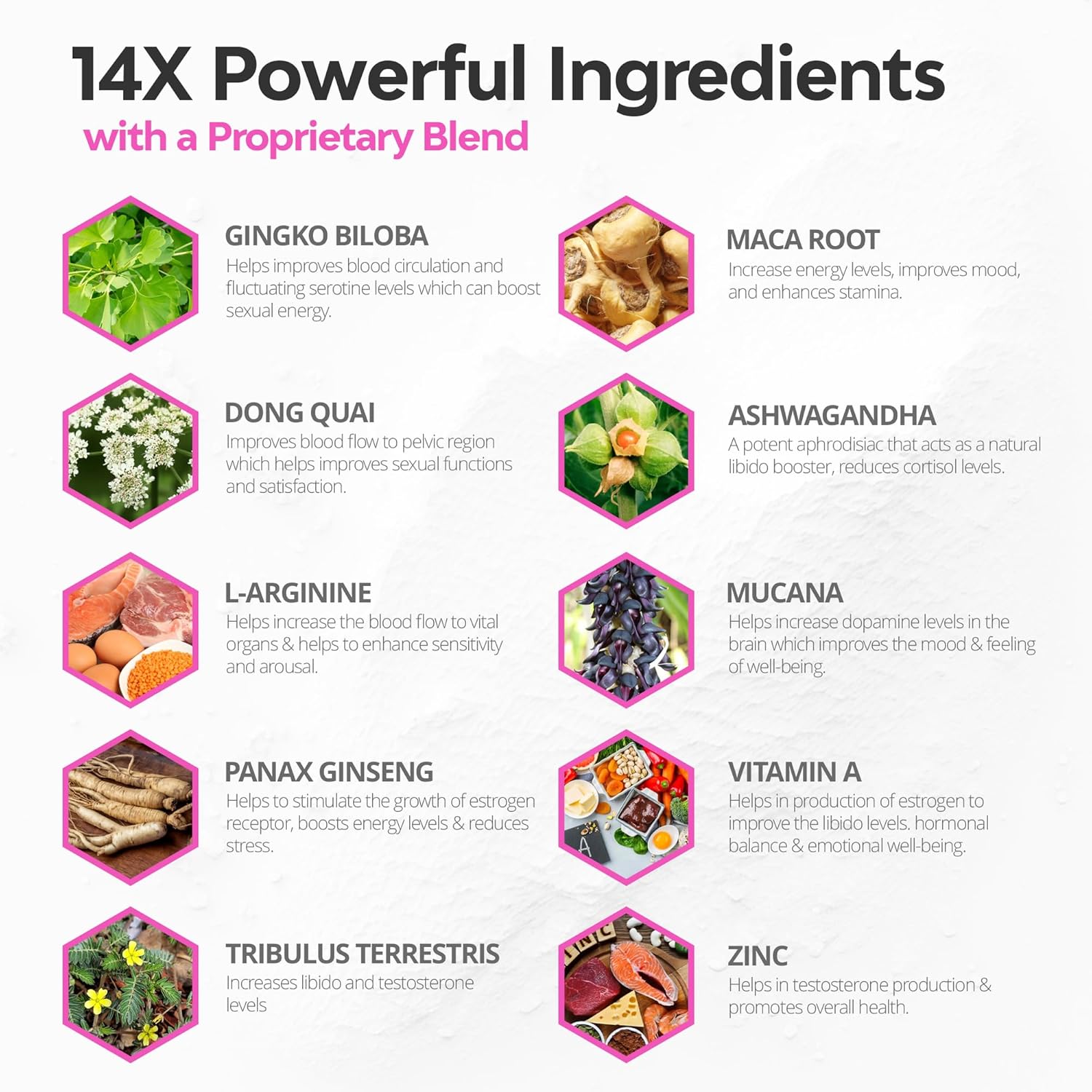 Premium Women's Libido Booster with BioPerine, Ashwagandha, Maca Root - Enhance Mood, Hormonal Harmony - 60 Capsules