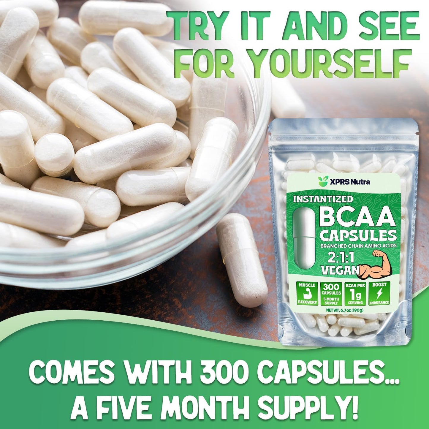 Premium XPRS Nutra BCAA Amino Acids Capsules - 3 Month Supply - Branched Chain Amino Acids Supplement