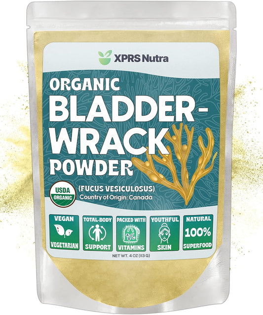 Premium XPRS Nutra Organic Bladderwrack Powder for Glowing Skin - Vegan-Friendly Iodine Supplement (4 oz)