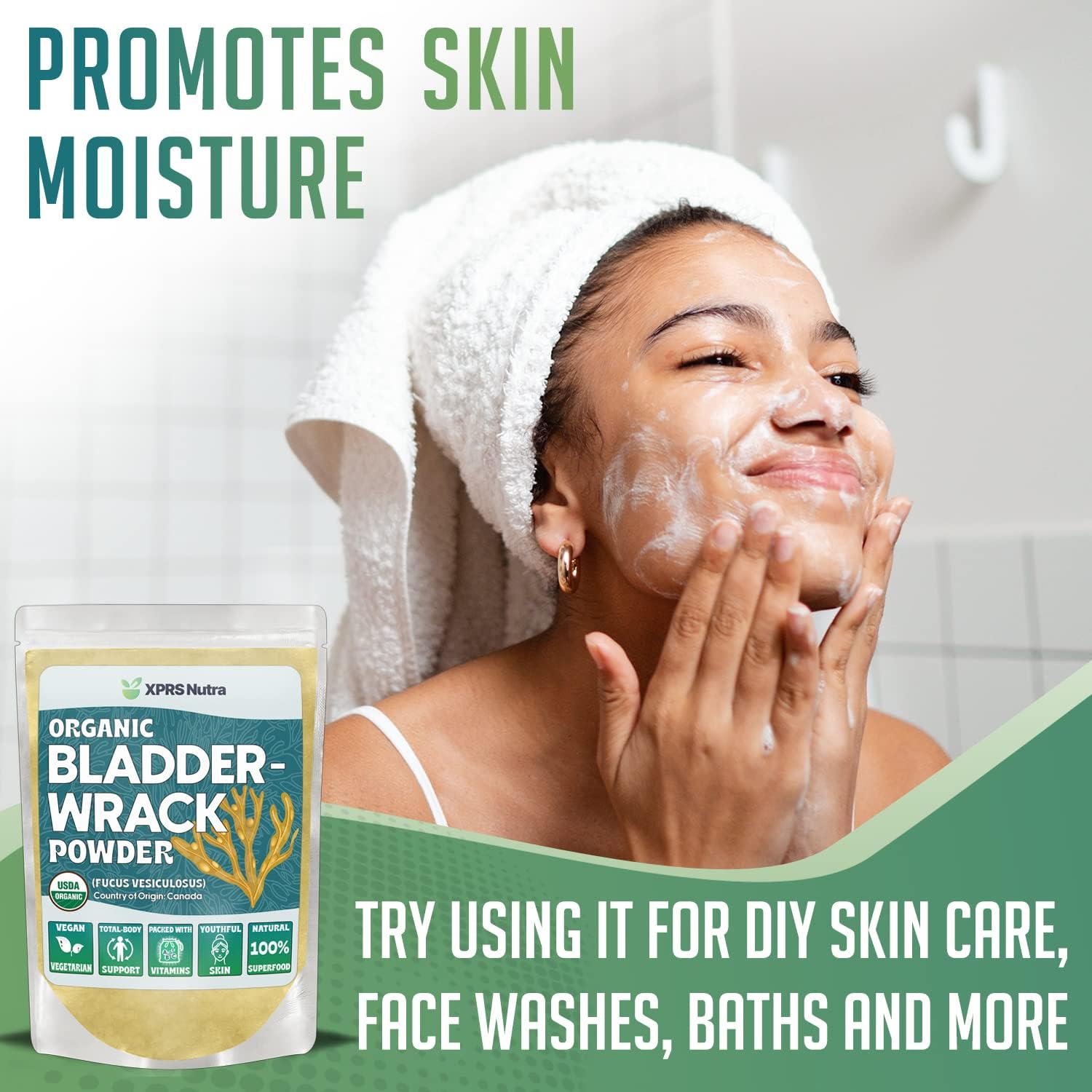 Premium XPRS Nutra Organic Bladderwrack Powder for Glowing Skin - Vegan-Friendly Iodine Supplement (4 oz)