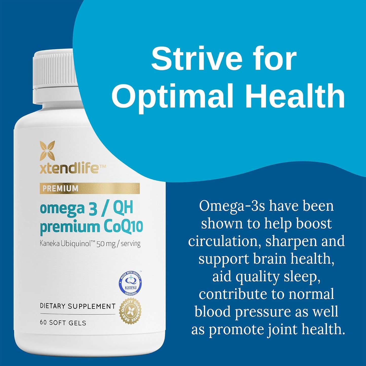 Premium Xtendlife Omega-3 QH Fish Oil with CoQ10 - 1100mg DHA, EPA, Ubiquinol, Astaxanthin, and Lycopene for Heart, Brain, Joint, Skin Health - 1 Month Supply (60 Capsules)