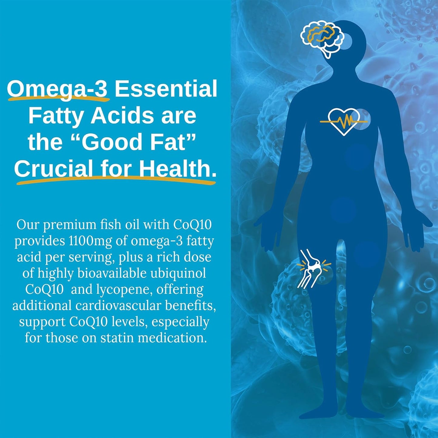 Premium Xtendlife Omega-3 QH Fish Oil with CoQ10 - 1100mg DHA, EPA, Ubiquinol, Astaxanthin, and Lycopene for Heart, Brain, Joint, Skin Health - 1 Month Supply (60 Capsules)