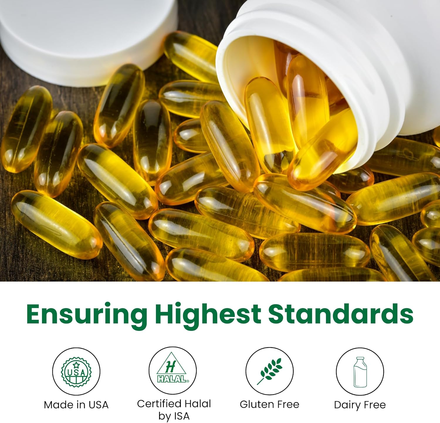 Premium Zaytun Halal Fish Oil 1200mg Omega 3, Lemon Flavor, Brain & Heart Health Support - 4 Months Supply, Keto & Gluten Free