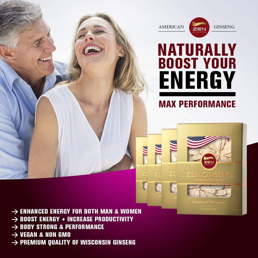 Premium Zen Ginseng American Wisconsin Ginseng Slices - Boost Energy, Performance, and Mental Health - 16 Oz Jar for Men and Women
