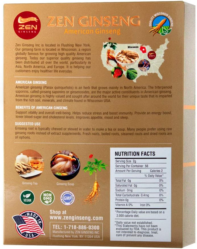 Premium Zen Ginseng American Wisconsin Ginseng Slices - Boost Energy, Performance, and Mental Health - 16 Oz Jar for Men and Women