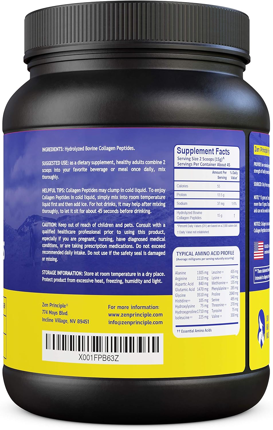 Premium Zen Principle Grass-Fed Collagen Peptides 1.5 lb - Anti-Aging Protein Powder for Hair, Skin, Joints & Nails - Paleo & Keto Friendly, GMO & Gluten Free - Pasture-Raised Bovine