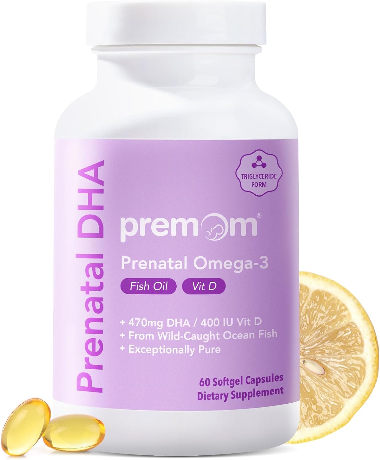 Premom Prenatal DHA Fish Oil: High DHA & EPA + Vitamin D3 for Fertility - Wild Caught Fish Omega 3 Supplement