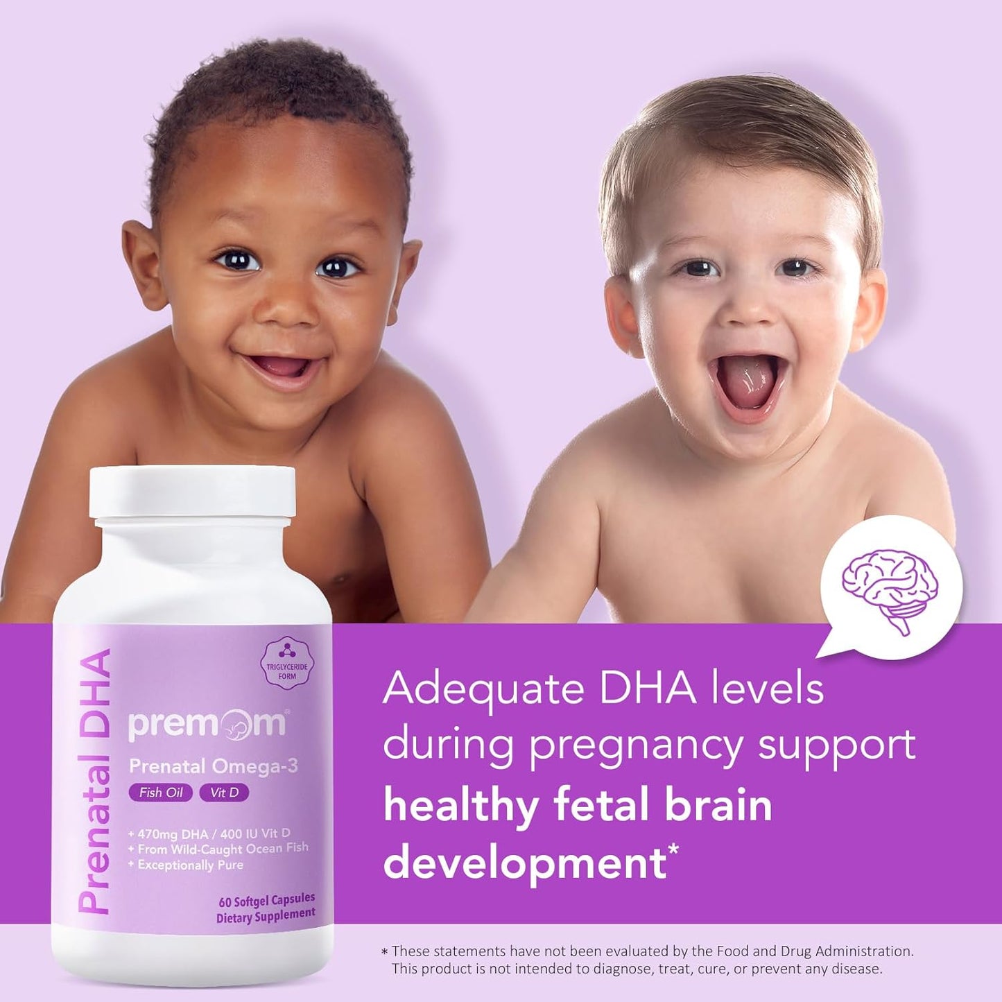 Premom Prenatal DHA Fish Oil: High DHA & EPA + Vitamin D3 for Fertility - Wild Caught Fish Omega 3 Supplement