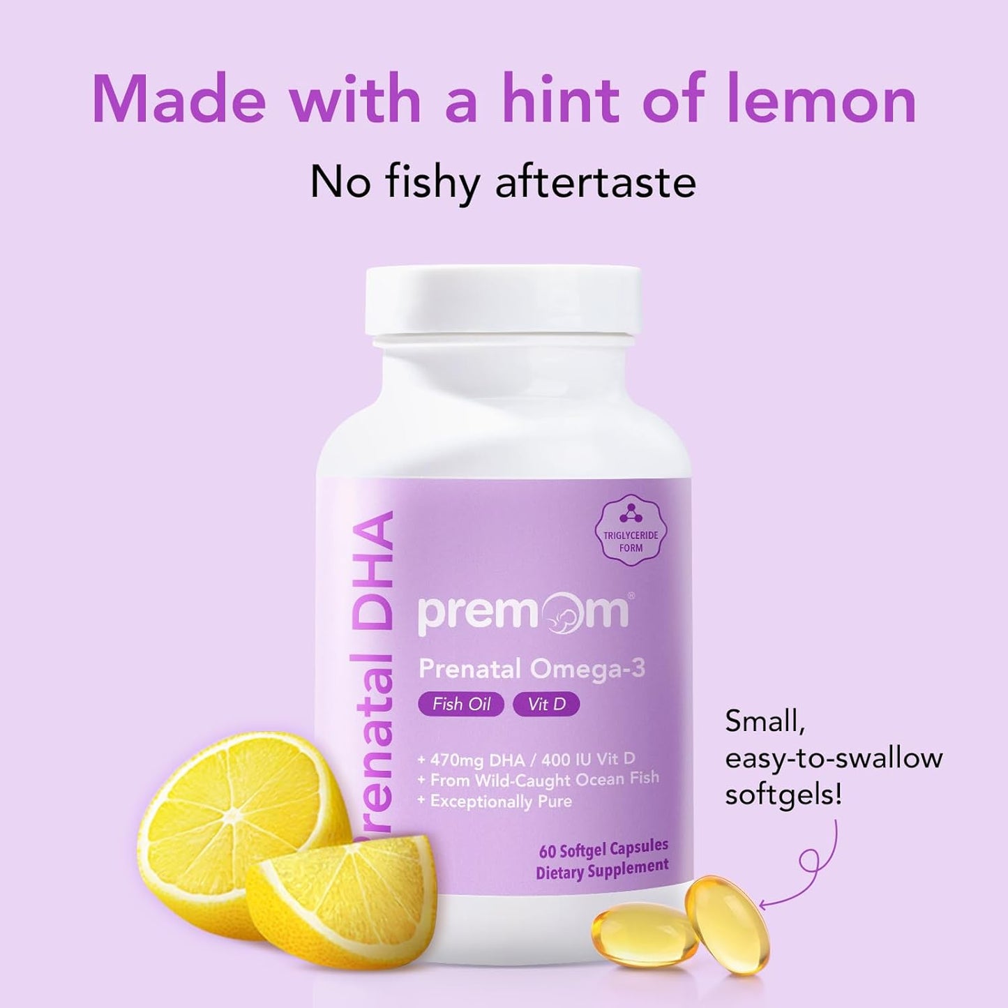 Premom Prenatal DHA Fish Oil: High DHA & EPA + Vitamin D3 for Fertility - Wild Caught Fish Omega 3 Supplement