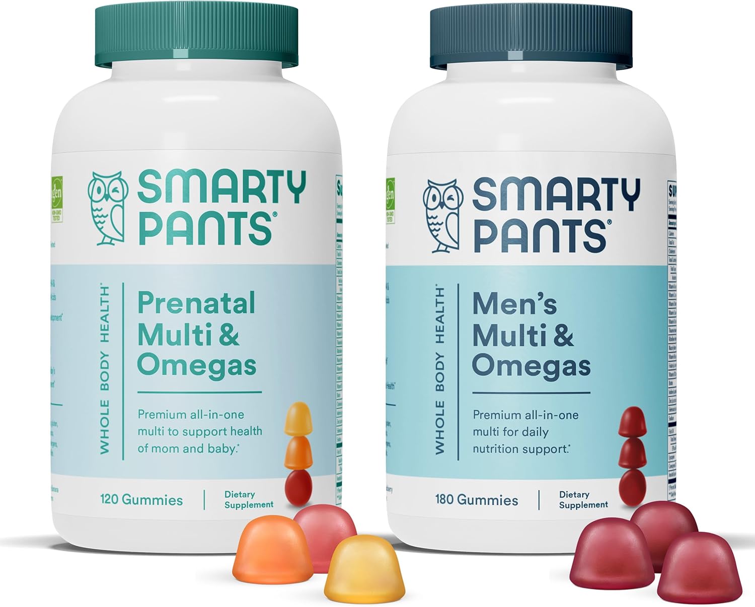 Prenatal and Men's Multivitamin Gummies Bundle with Omega 3 Fish Oil, Biotin, Methylfolate, and More for Immune Support - 30 Day Supply