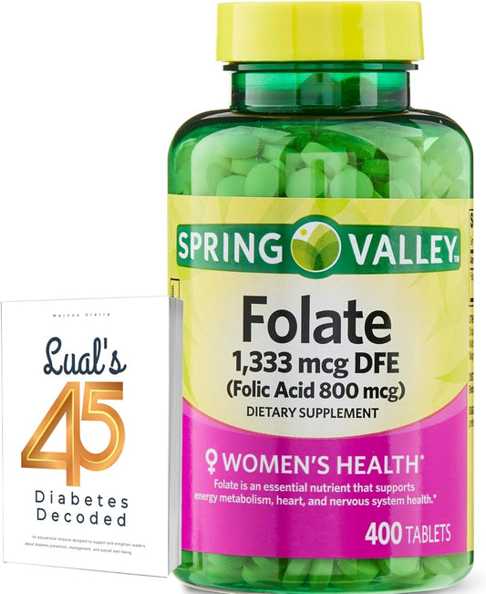 Prenatal Folate Supplement 800mcg for Women Pregnancy | Folic Acid 400 Count Bundle with Lual's 45 Diabetes Decoded