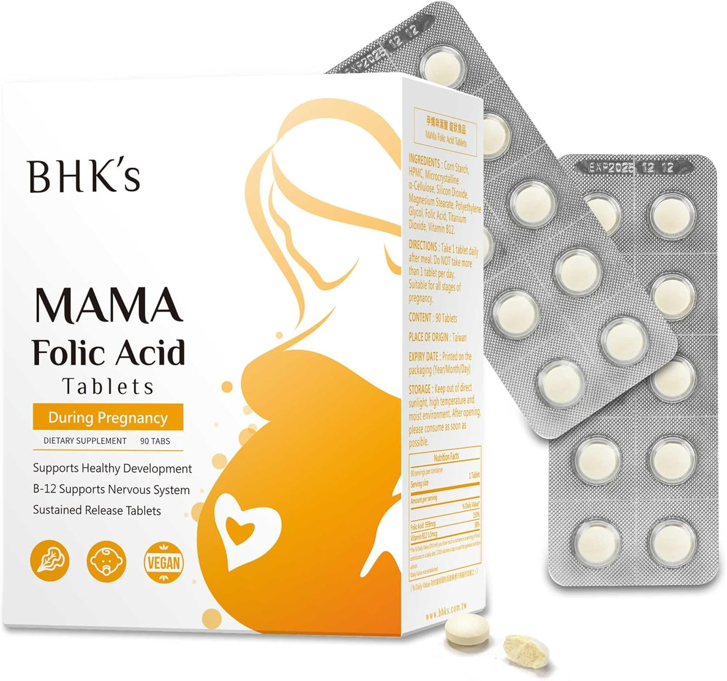 Prenatal Folic Acid Tablets for Healthy Baby Nervous System & Development, Essential Pregnancy Vitamins, 90 Count