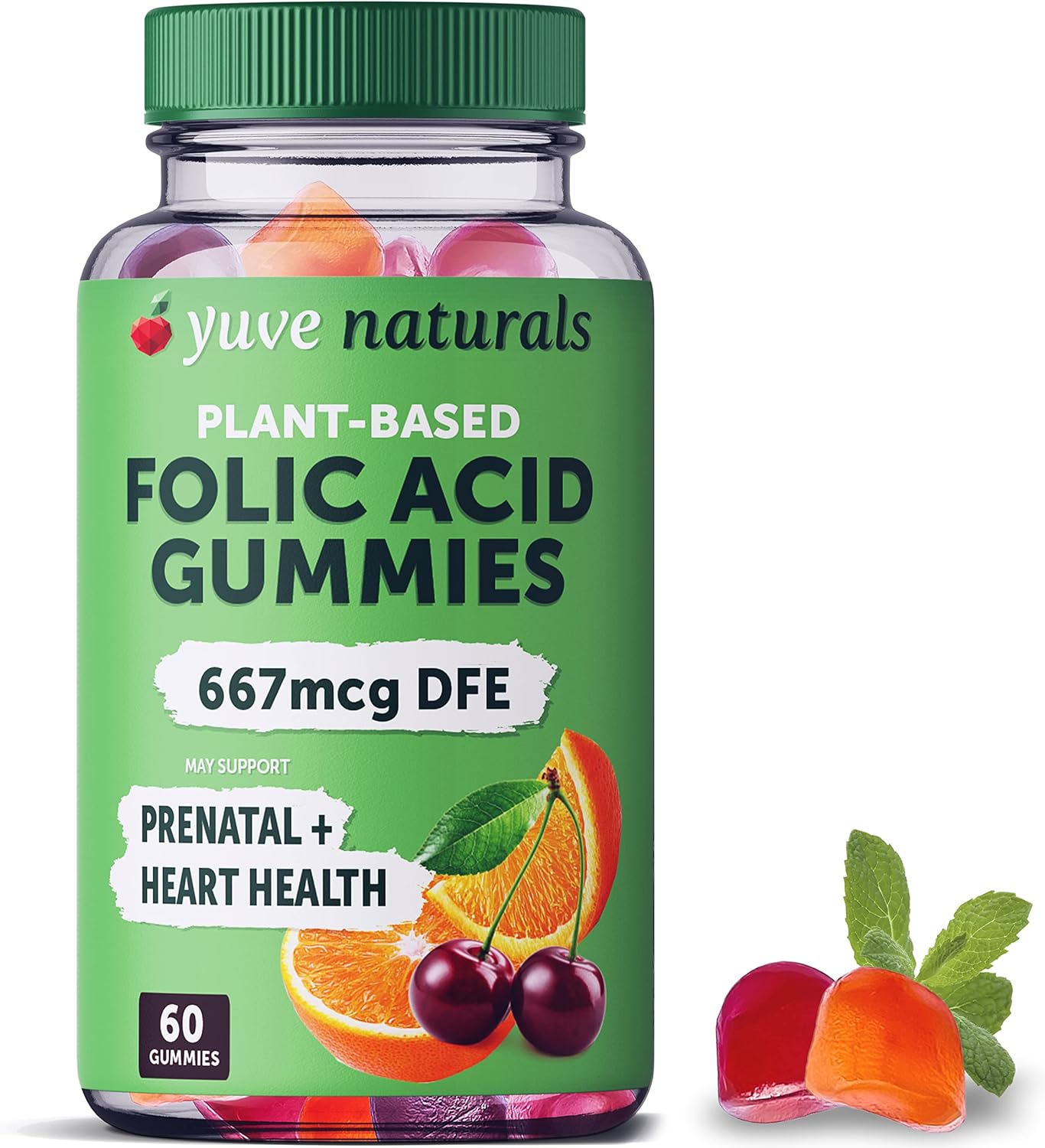 Prenatal Gummies for Women with Folic Acid - Vegan Pregnancy Vitamins - Hormonal Support - 60 ct