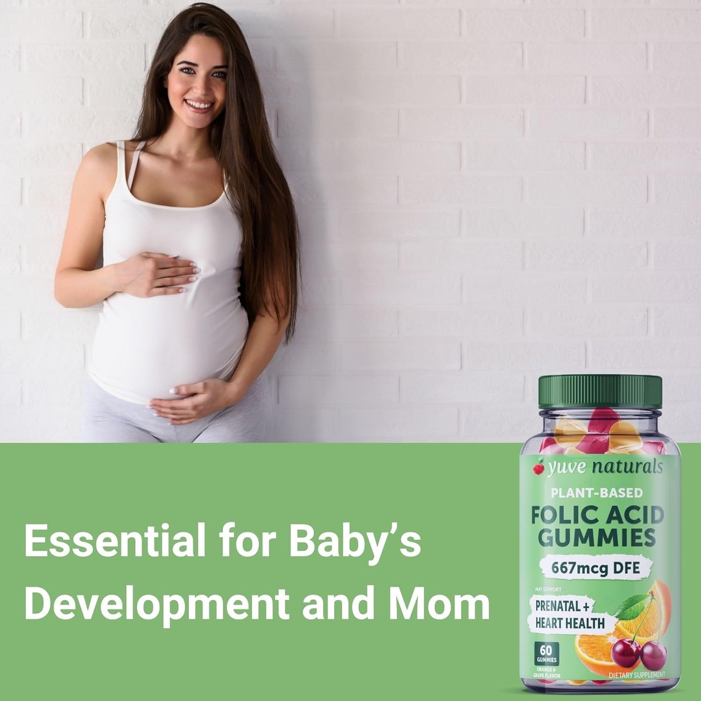 Prenatal Gummies for Women with Folic Acid - Vegan Pregnancy Vitamins - Hormonal Support - 60 ct