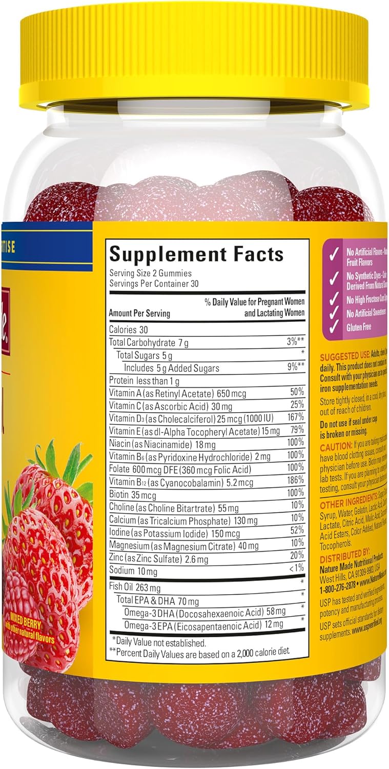 Prenatal Gummies with DHA & Folic Acid for Daily Nutrition, 60 Gummies, 30 Day Supply
