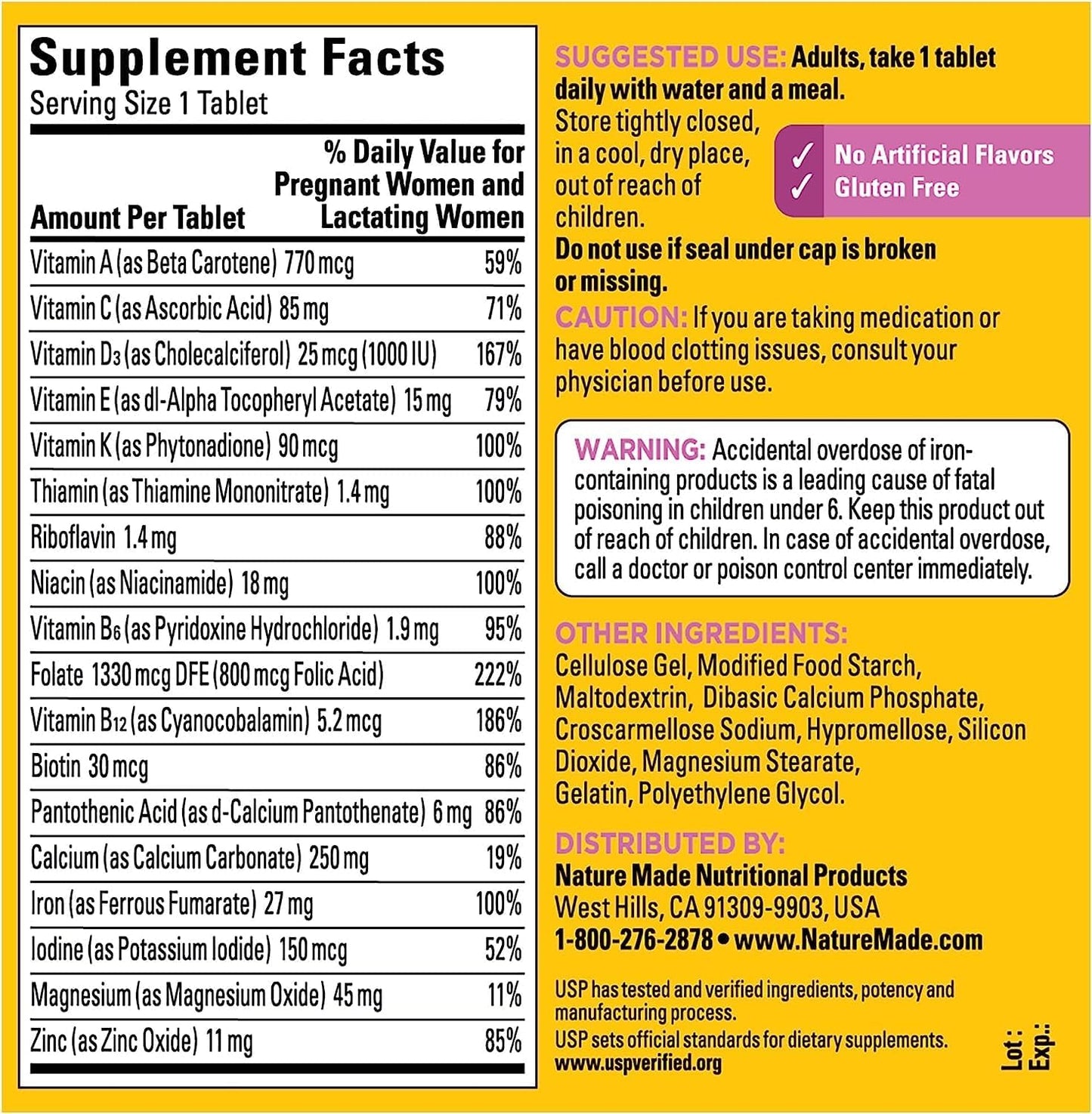 Prenatal Multi with 17 Vitamins & Minerals for Baby Development & Mom, 250 Tablets, Folic Acid, Vitamin D3, Calcium, Iron, Iodine, and Vitamin C