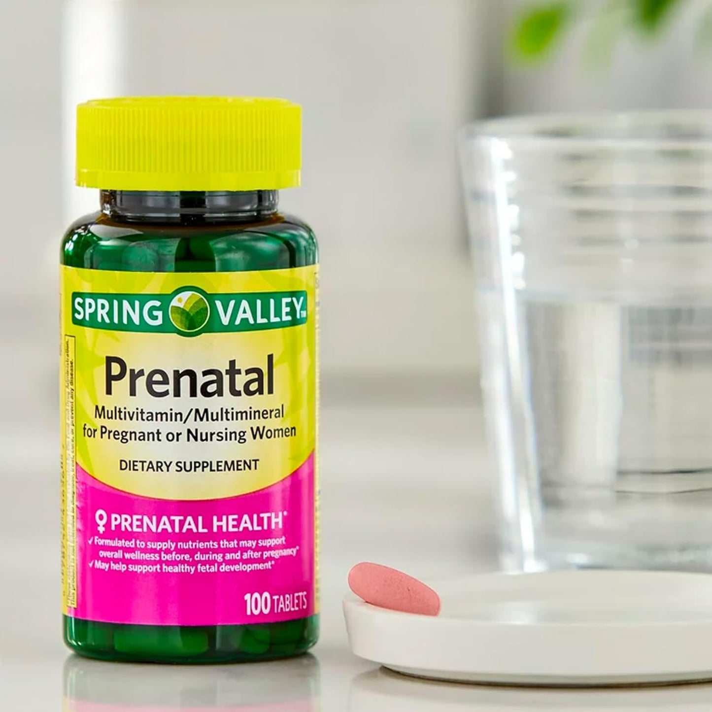 Prenatal Multivitamin for Pregnant & Nursing Women, 100 Tablets with Ravazzii Sticker - Spring Valley Dietary Supplement