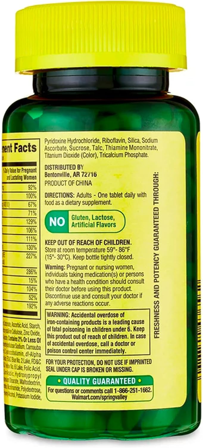 Prenatal Multivitamin for Pregnant & Nursing Women, 100 Tablets with Ravazzii Sticker - Spring Valley Dietary Supplement
