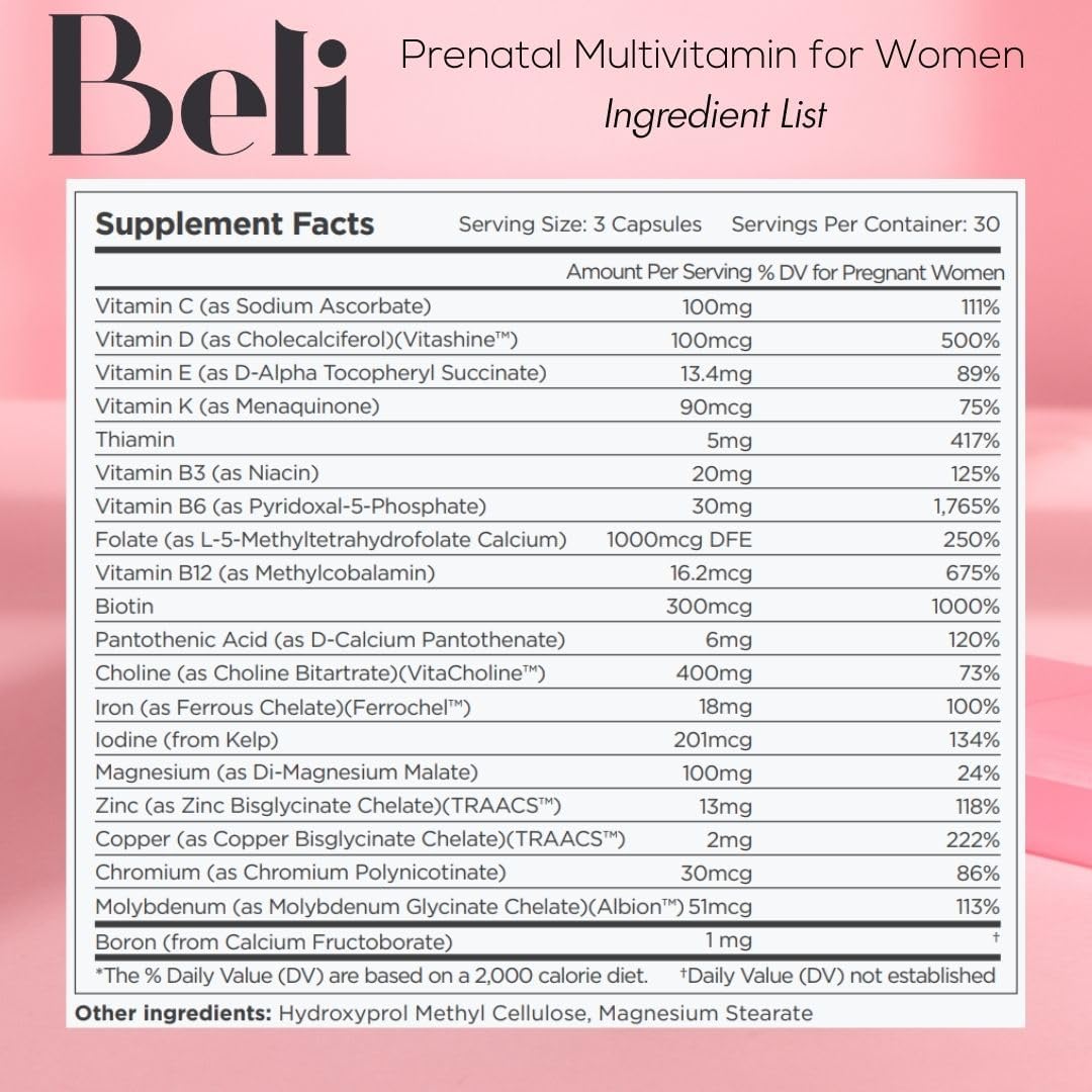 Prenatal Multivitamin for Women with Choline, Folate, Vitamin D - Supports Egg Quality and Fertility - Gluten & Allergen Free - 90 Vegan Capsules