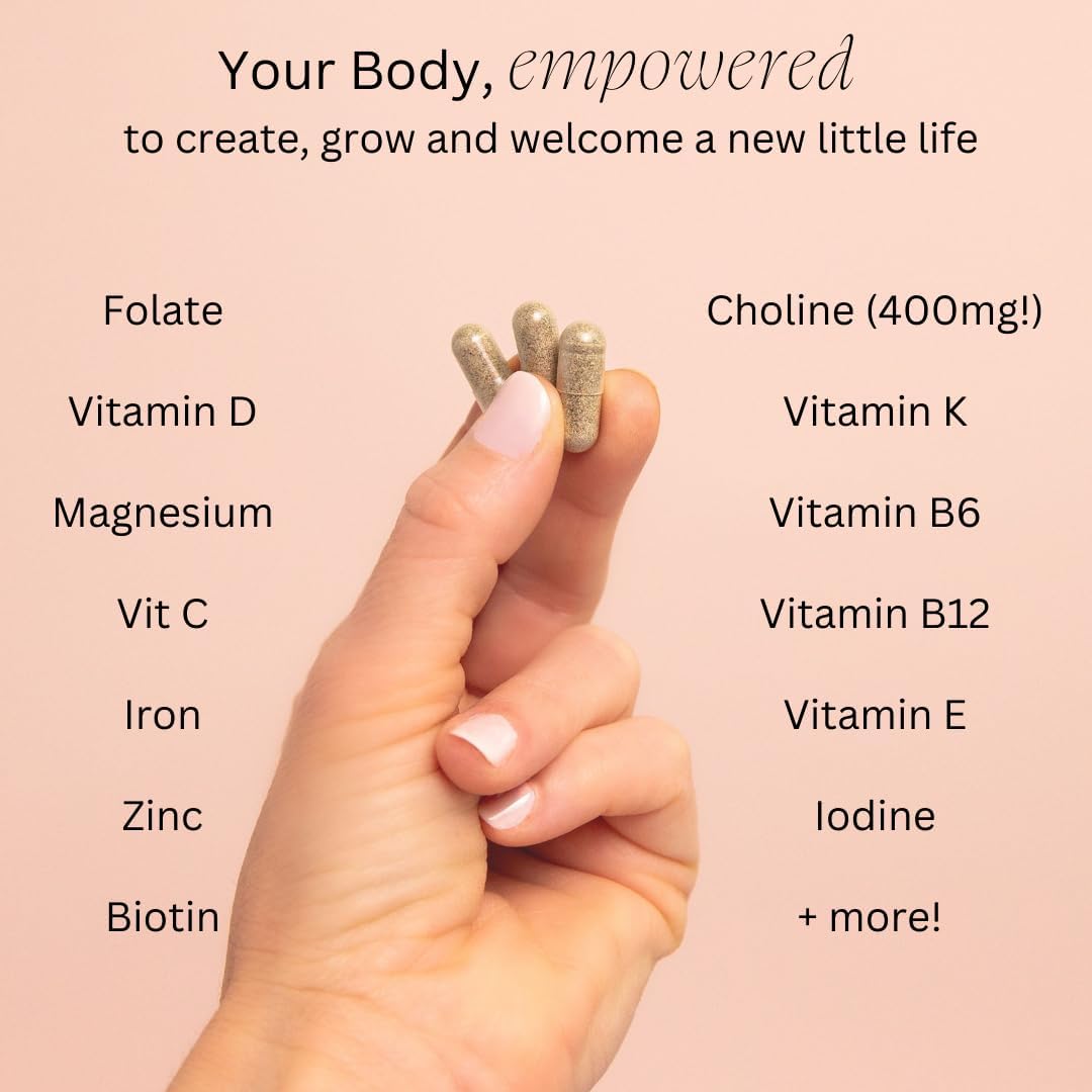 Prenatal Multivitamin for Women with Choline, Folate, Vitamin D - Supports Egg Quality and Fertility - Gluten & Allergen Free - 90 Vegan Capsules