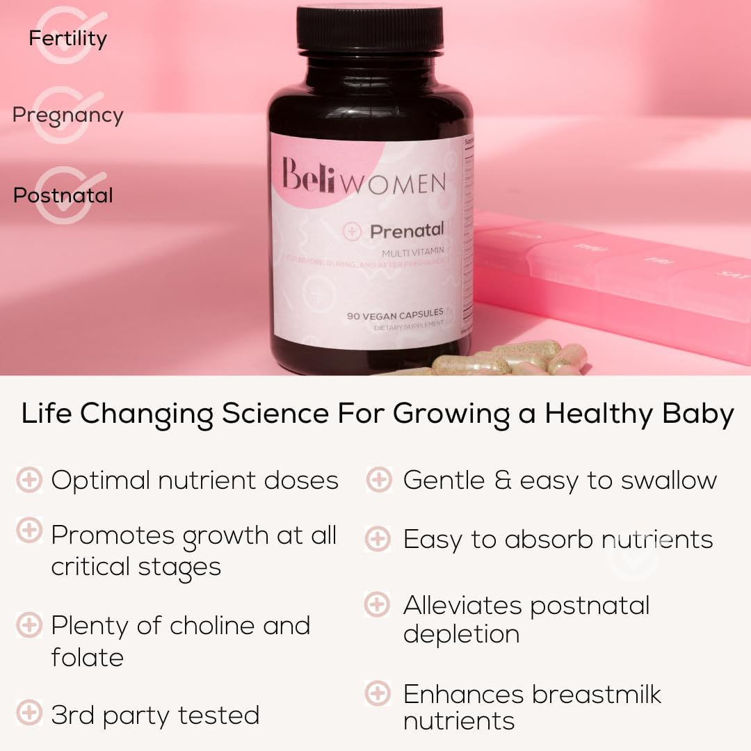 Prenatal Multivitamin for Women with Choline, Folate, Vitamin D - Supports Egg Quality and Fertility - Gluten & Allergen Free - 90 Vegan Capsules