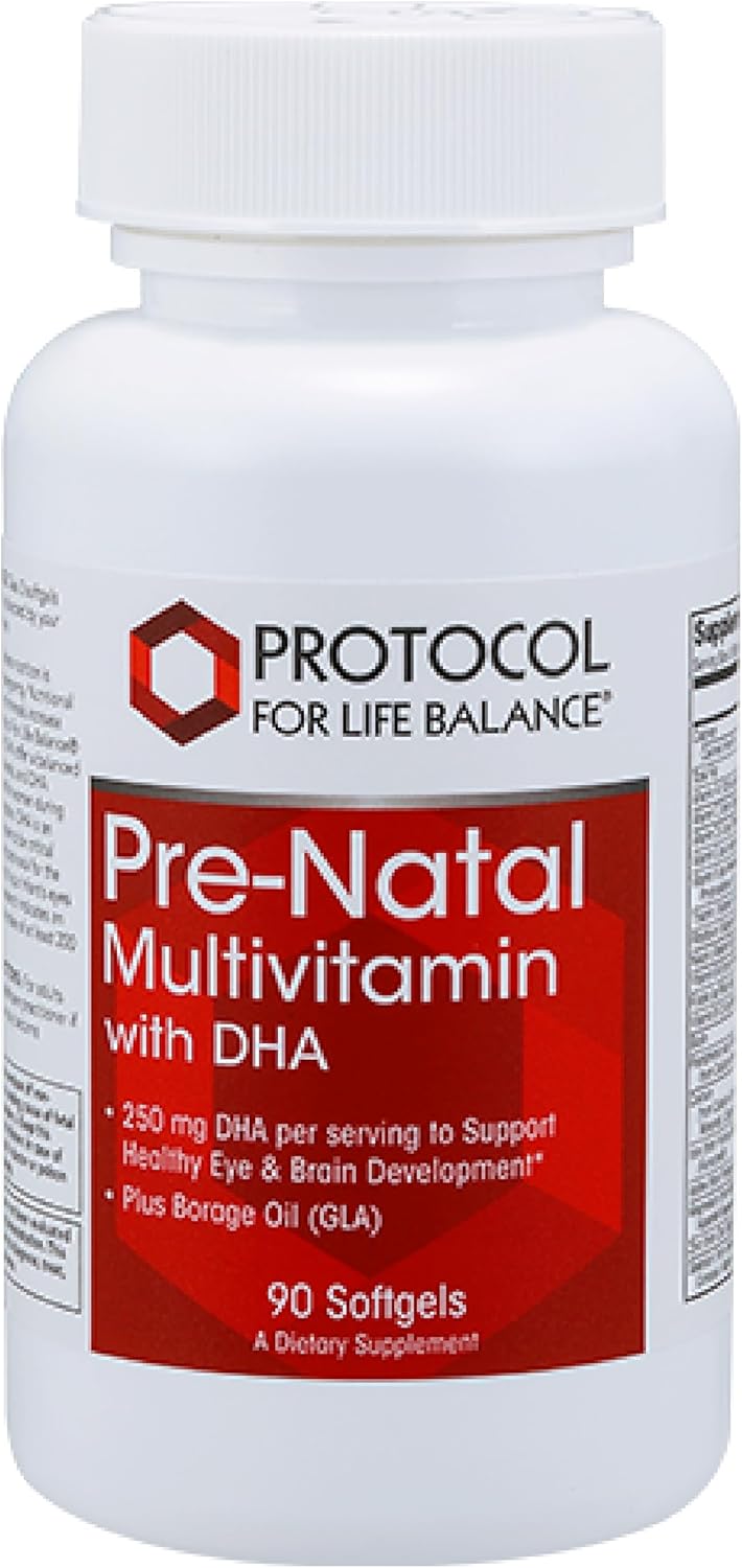 Prenatal Multivitamin with DHA for Pregnancy & Lactation Support - 250mg DHA, Calcium, Copper, B12, Vitamin C - Halal, Dairy Free - 90 Softgels by Protocol for Life Balance