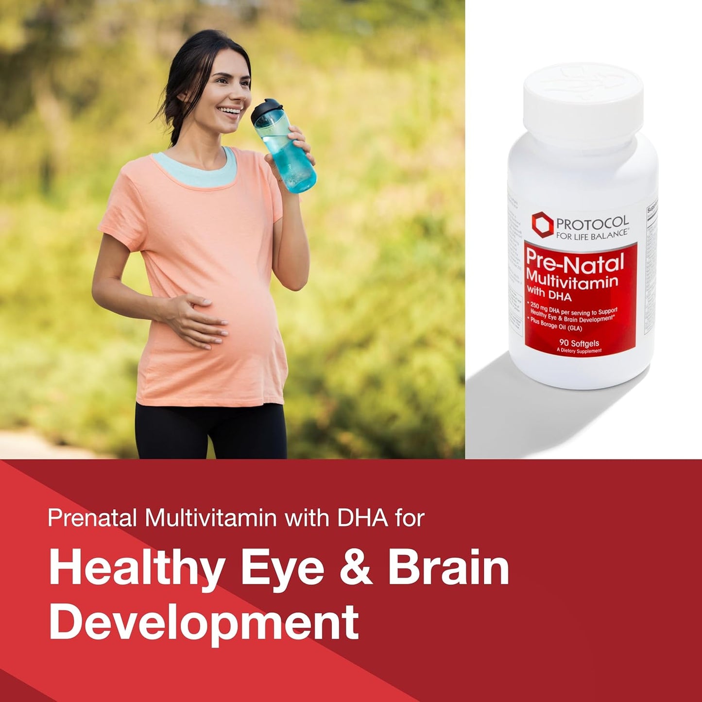 Prenatal Multivitamin with DHA for Pregnancy & Lactation Support - 250mg DHA, Calcium, Copper, B12, Vitamin C - Halal, Dairy Free - 90 Softgels by Protocol for Life Balance