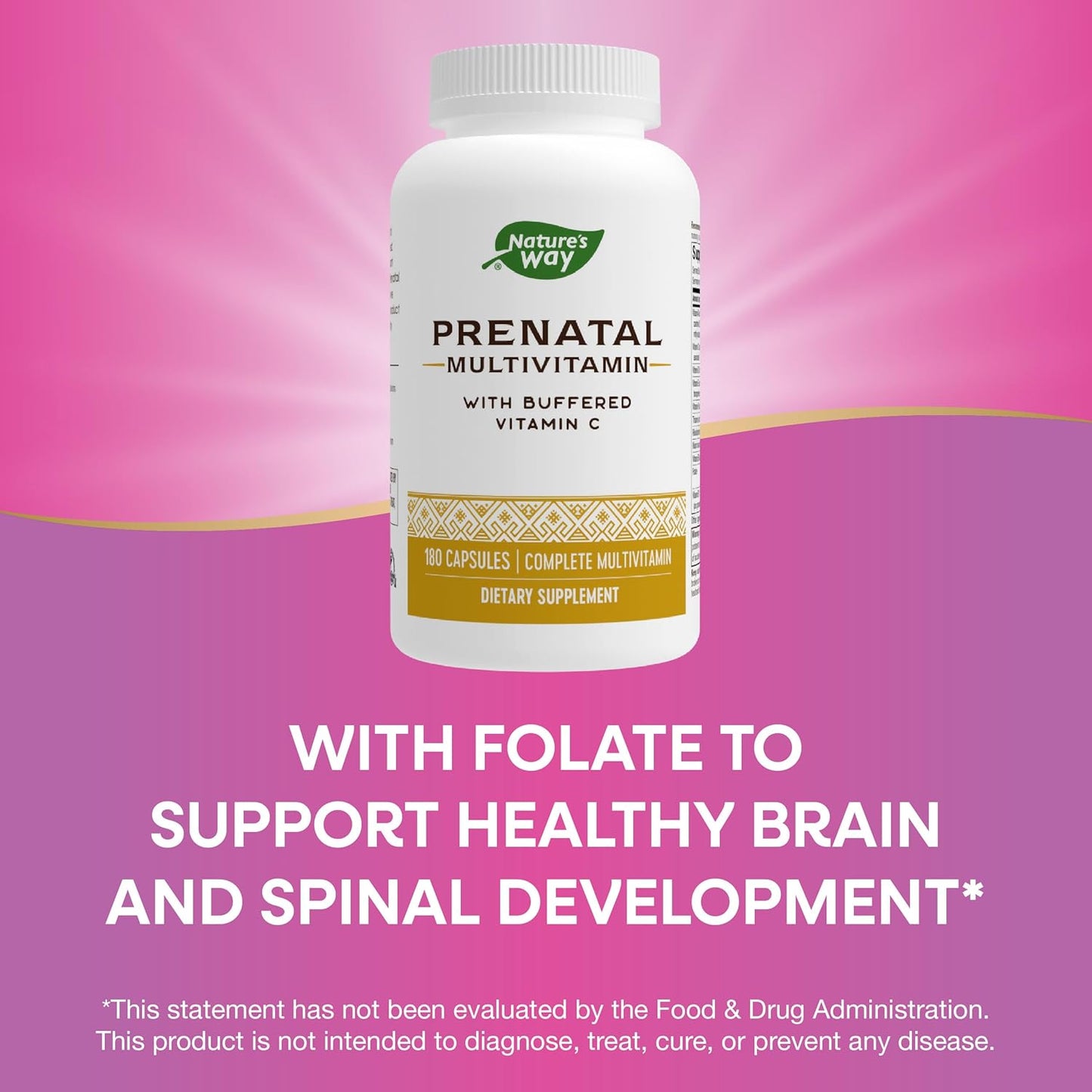 Prenatal Multivitamin with Folate for Healthy Brain and Spinal Development, 180 Capsules by Nature's Way