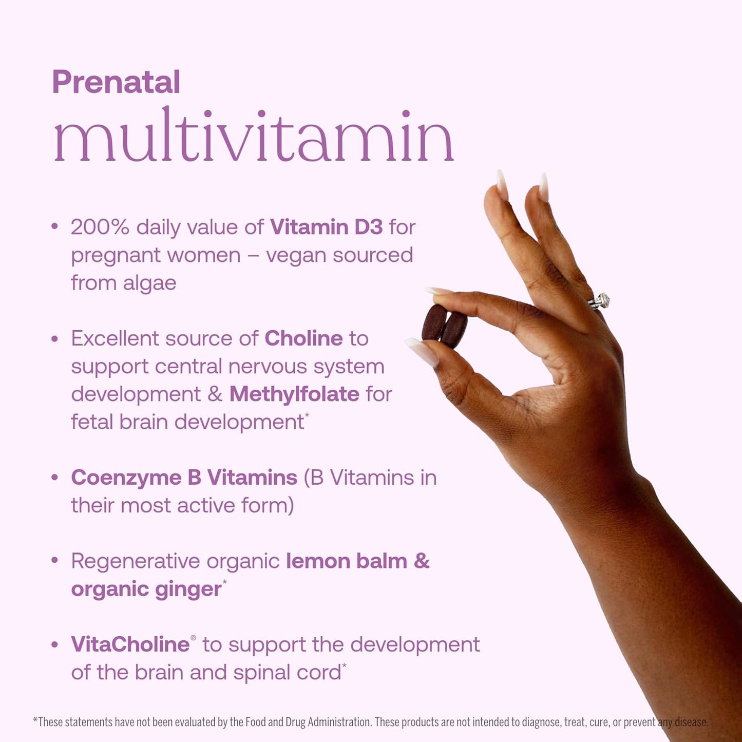 Prenatal Multivitamin with Methylfolate & Choline - 60 Vegan Tablets - Supports Healthy Mom & Baby - Gluten & Soy Free - 30 Servings