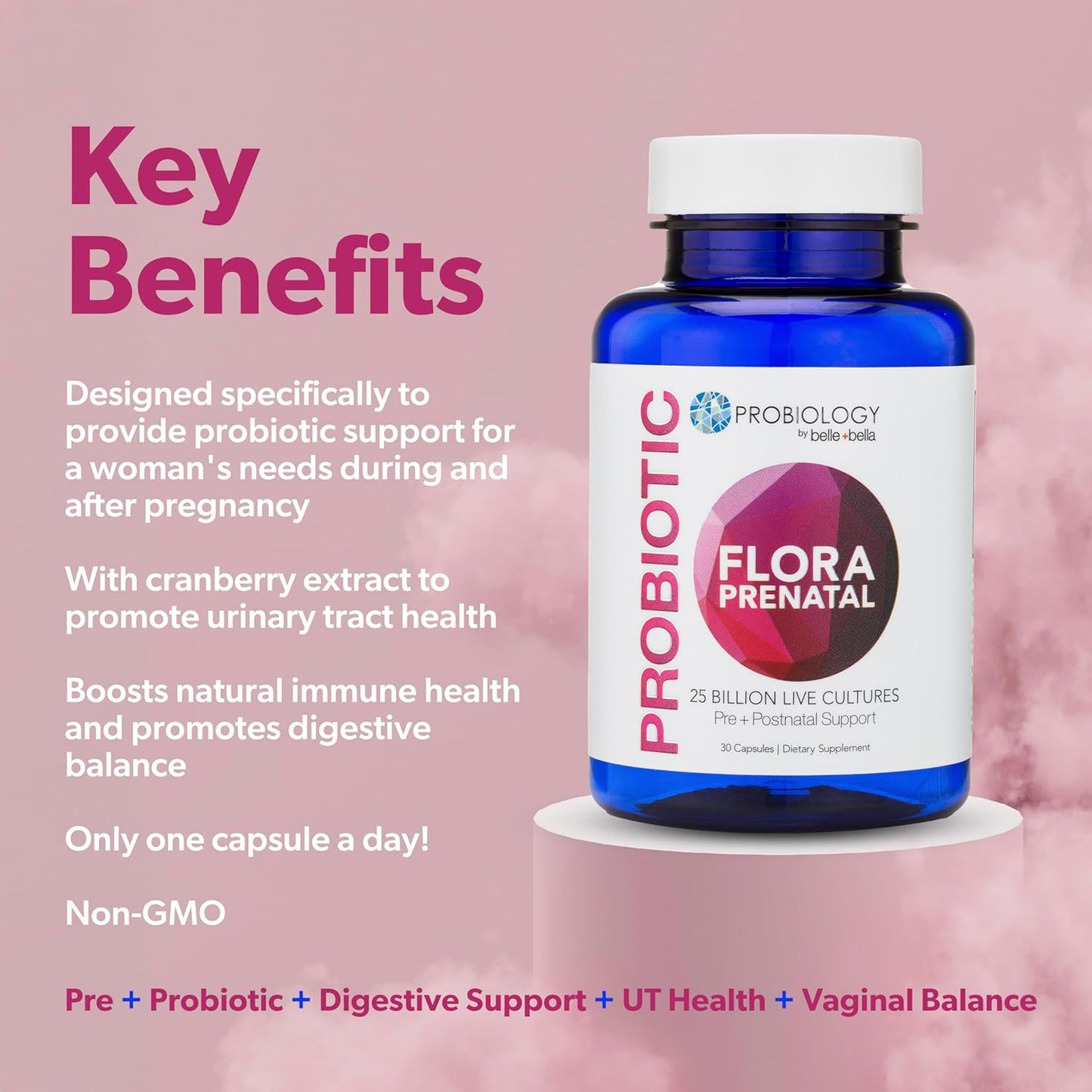 Prenatal Probiotic Capsules with Folic Acid for Women - Vegan & Gluten Free Supplement - 30 Capsules