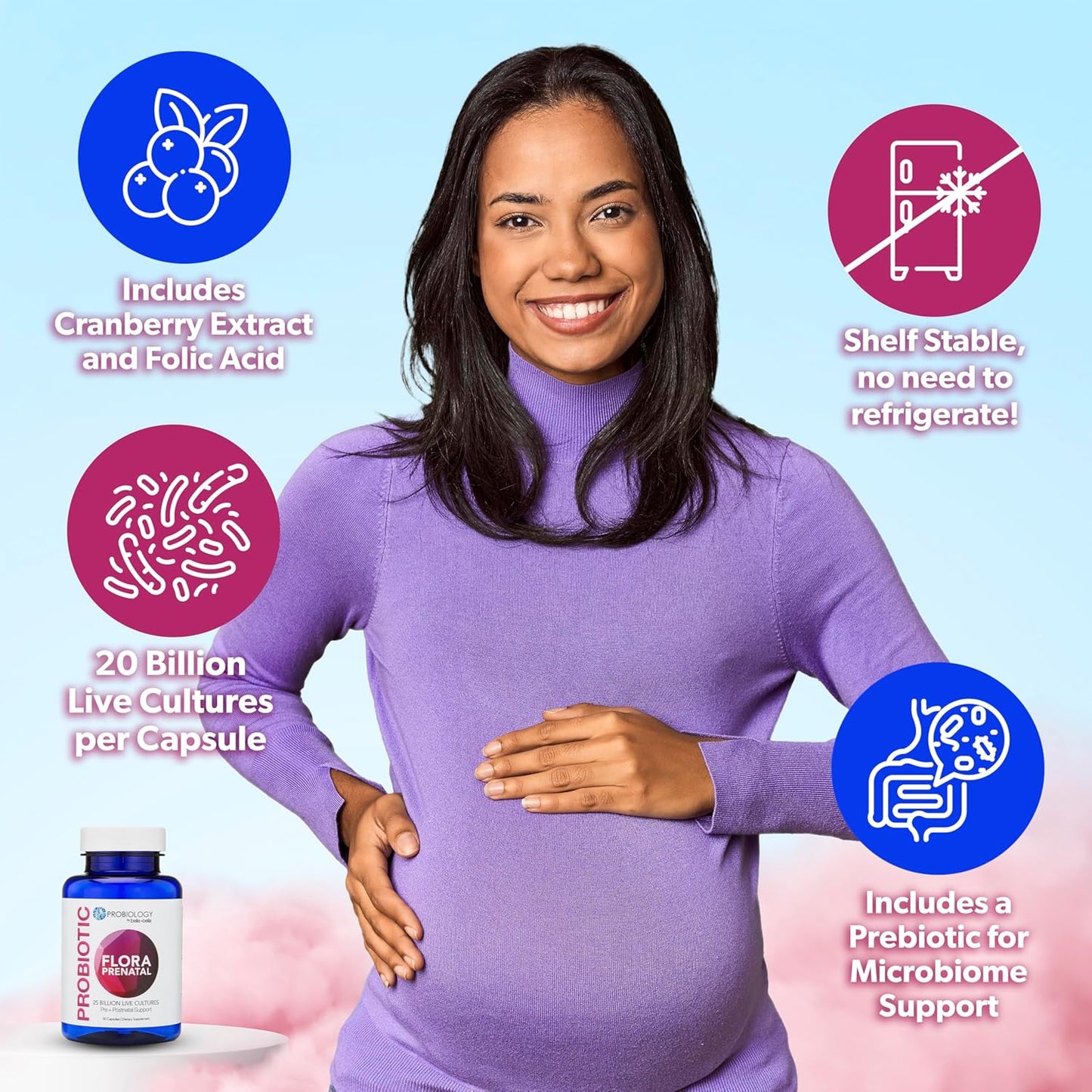 Prenatal Probiotic Capsules with Folic Acid for Women - Vegan & Gluten Free Supplement - 30 Capsules
