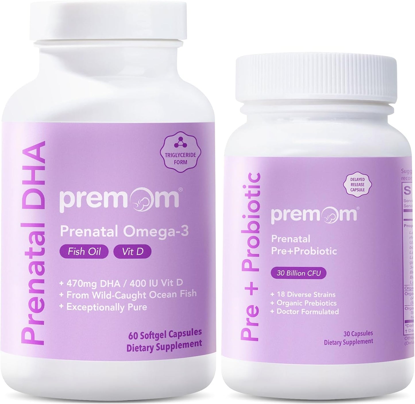 Prenatal Supplements Bundle: Pre & Probiotics with DHA Fish Oil by Premom
