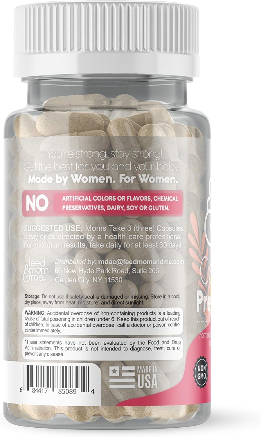 Prenatal Vitamin with DHA for Mom & Baby Development, 22 Essential Nutrients, Folate, Iron, Choline, Vitamin D3, Calcium, Non-GMO - 30 Day Supply