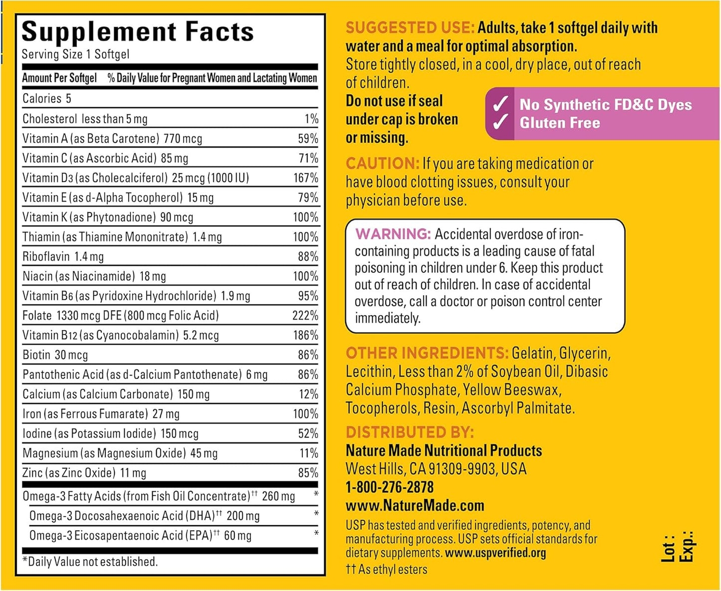 Prenatal Vitamin with Folic Acid and DHA, 60 Softgels for Daily Nutritional Support