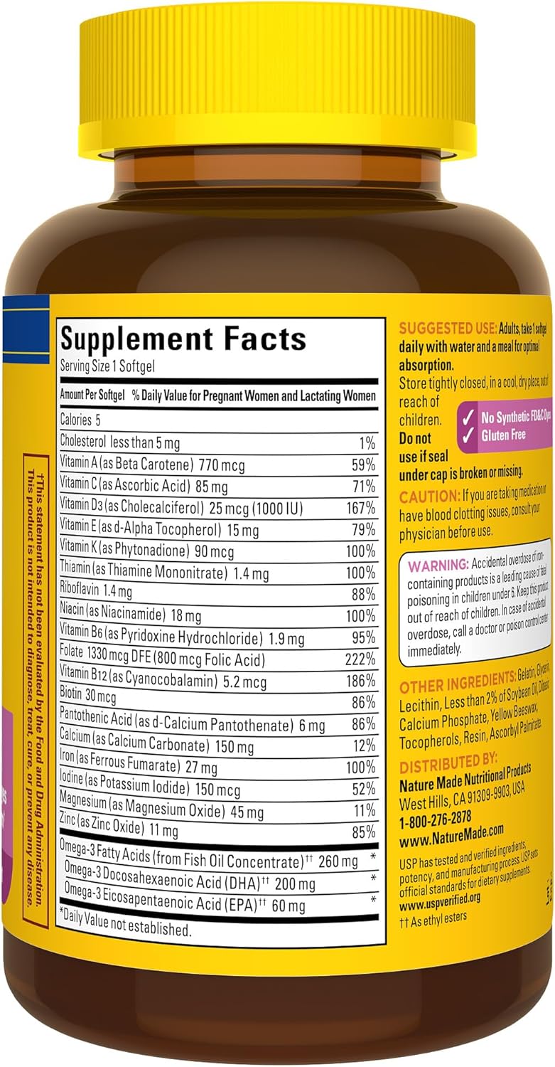 Prenatal Vitamin with Folic Acid, DHA, 110 Softgels for Daily Nutritional Support