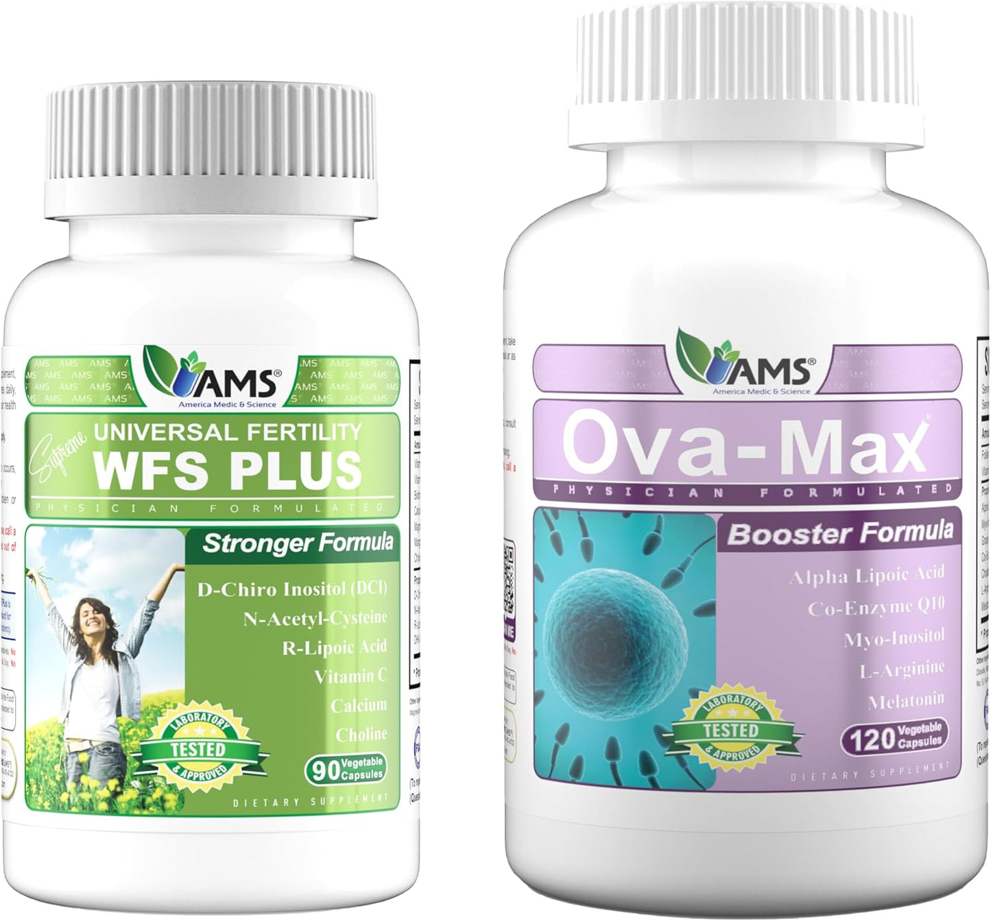 Prenatal Vitamins & Fertility Supplements Combo Pack (120 Capsules + 90 Capsules) by America Medic & Science