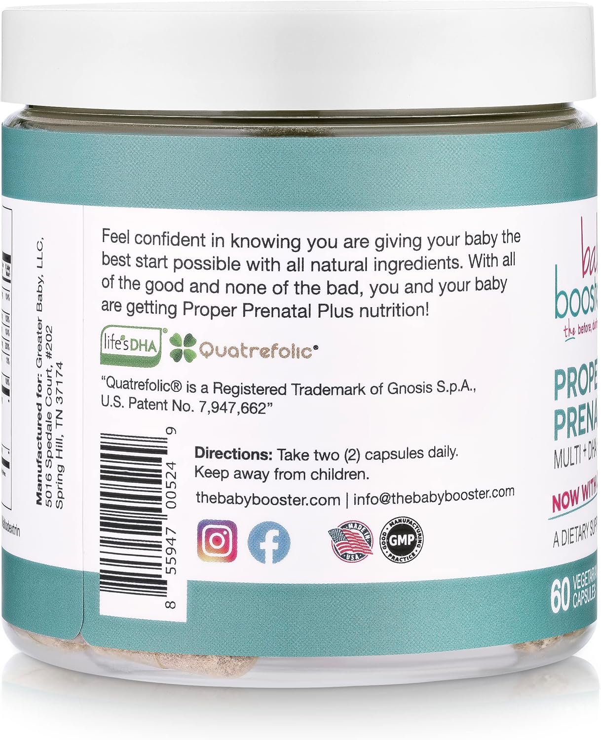 Prenatal Vitamins for Pregnancy, Morning Sickness, and Lactation - Baby Booster Proper Plus with Vegan DHA, Methyl Folate, Choline - 60 Capsules