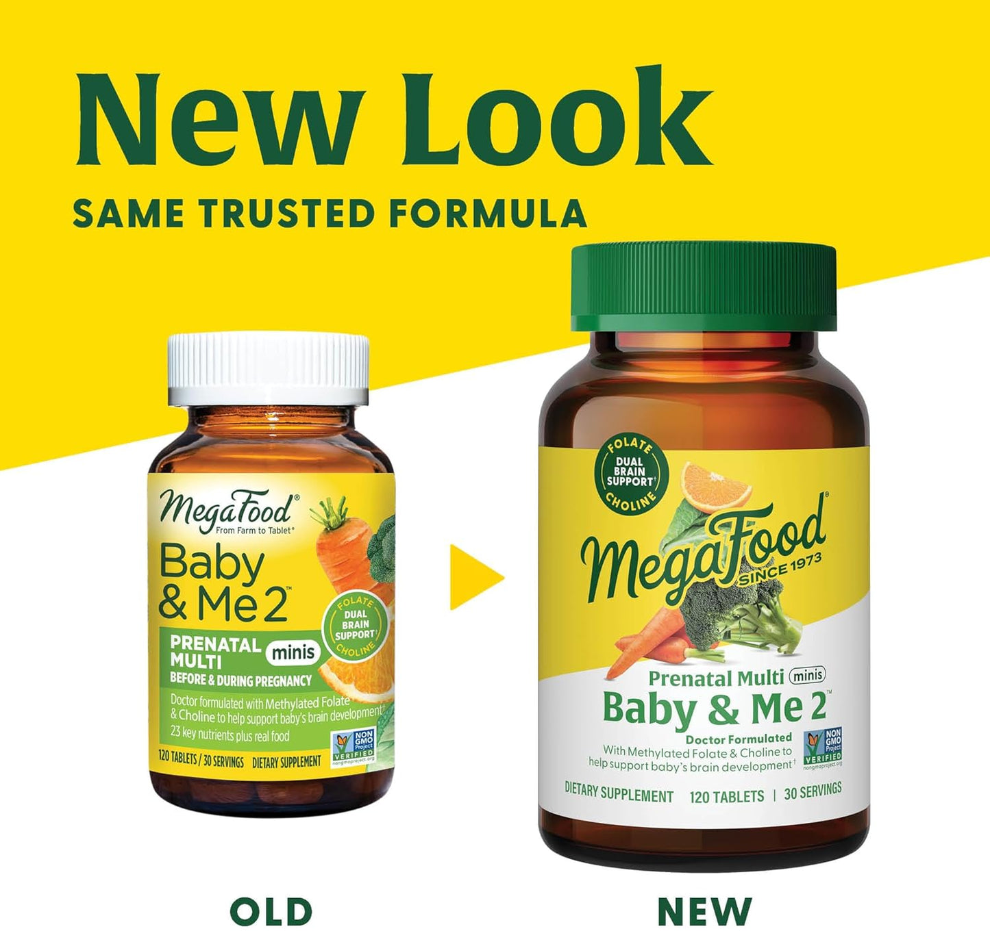 Prenatal Vitamins for Women - MegaFood Baby & Me 2 with Folate, Choline, Iron, Iodine, Vitamin C, D - 120 Mini Tabs