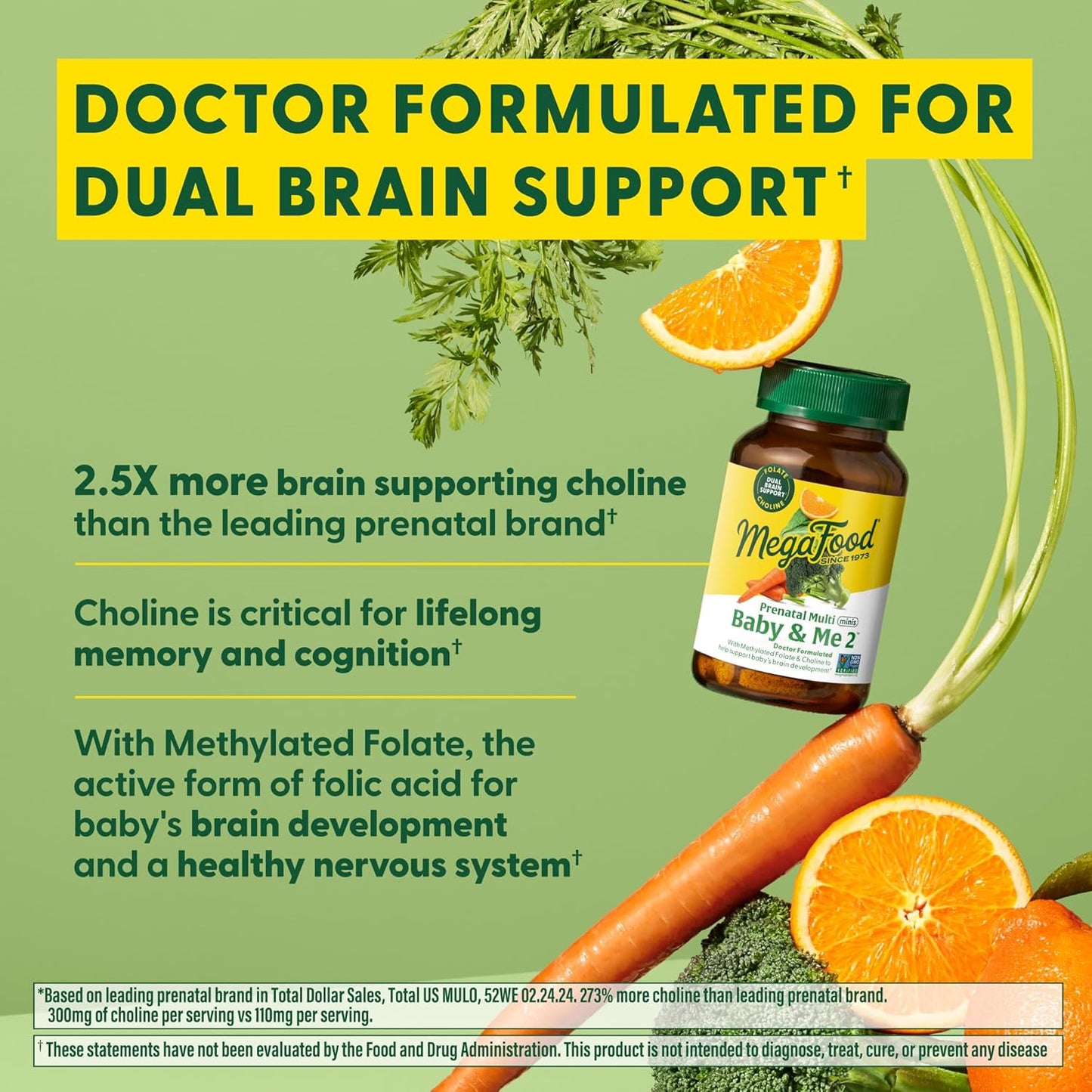 Prenatal Vitamins for Women - MegaFood Baby & Me 2 with Folate, Choline, Iron, Iodine, Vitamin C, D - 120 Mini Tabs