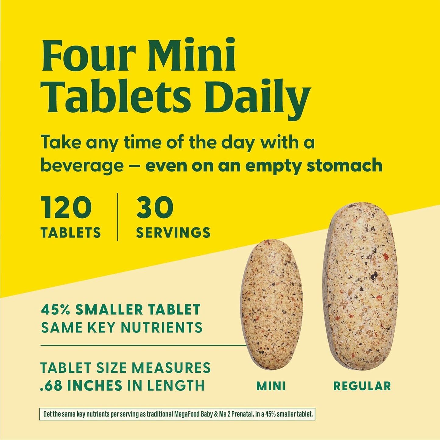 Prenatal Vitamins for Women - MegaFood Baby & Me 2 with Folate, Choline, Iron, Iodine, Vitamin C, D - 120 Mini Tabs