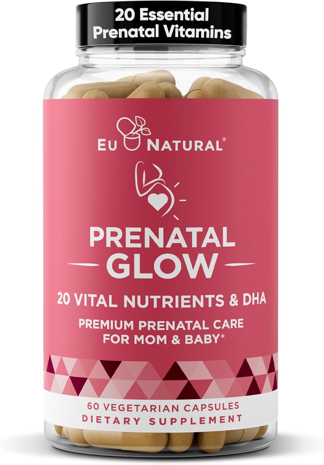 Prenatal Vitamins for Women with 20 Vital Nutrients – Folic Acid & Vegan DHA for Healthy Pregnancy and Baby's Growth – 60 Nourishing Capsules by Eu Natural Glow
