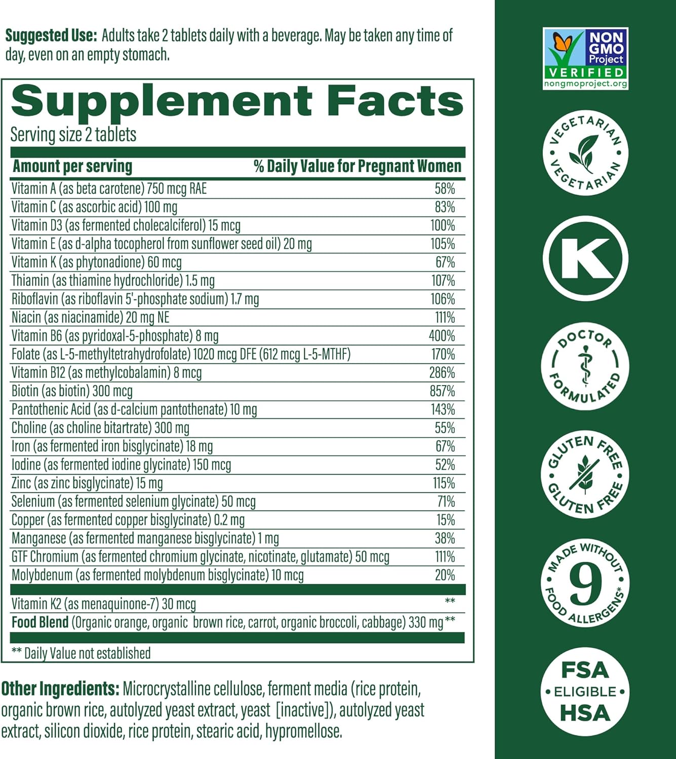 Prenatal Vitamins for Women with Folate, Choline, Iron, and More - 60 Tabs