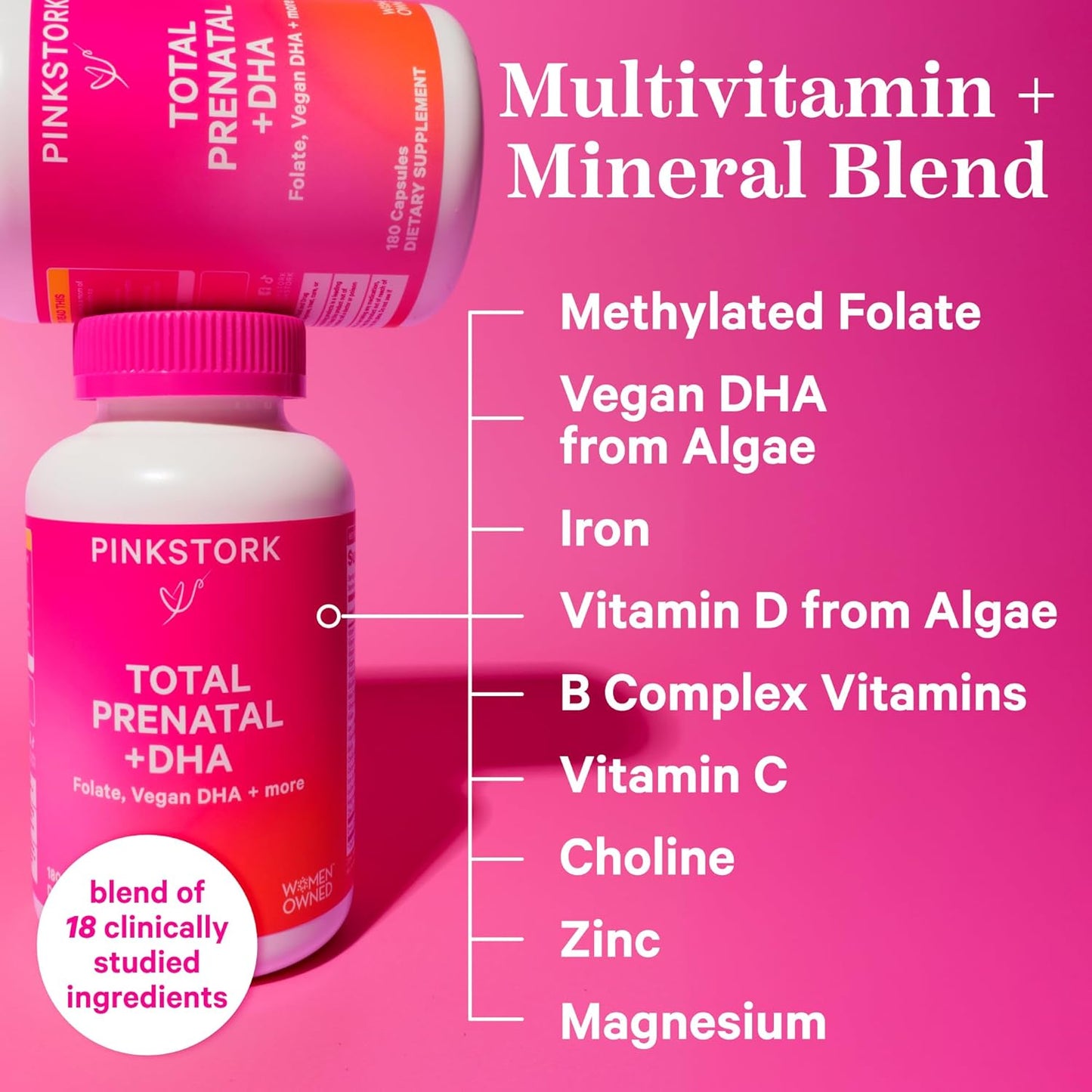 Prenatal Vitamins with DHA, Folate, and Iron for Fetal Development - 3 Month Supply, Pregnancy Essentials - 180 Capsules